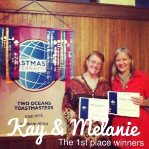 Two Oceans Toastmasters: Humorous Speech Competition winner: Kay Price-Lindsay (right) and Impromptu Speech Competition winner: Melanie Steyn (left)